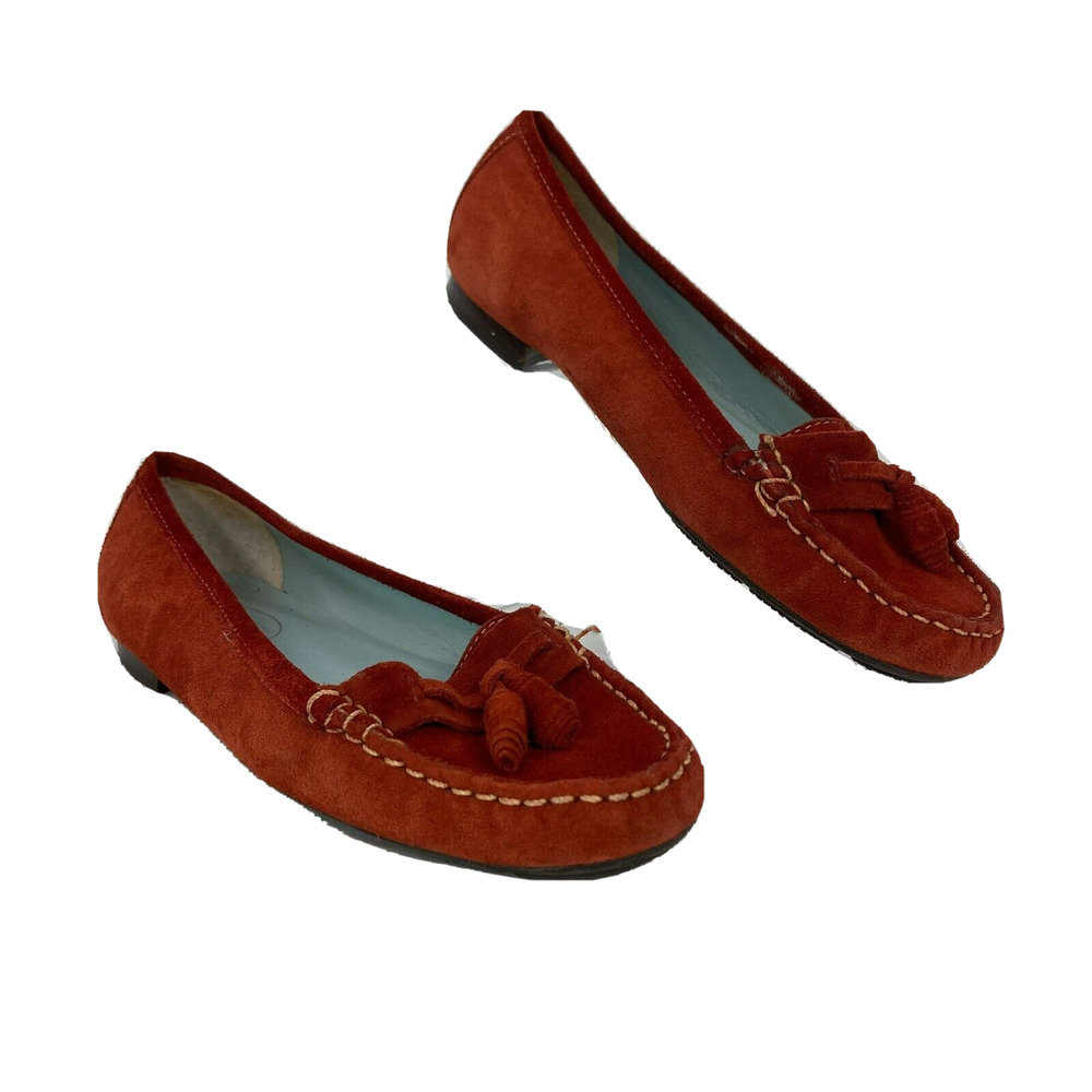 Talbots Shoes Womens Sz‎ 5.5 Orange Suede Leather Loafers Tassel Slip On Flats